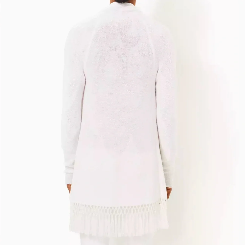 Brand New Lilly Pulitzer Tatum Cardigan with fringe In Resort White, L - Picture 3 of 4